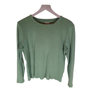 St. John's Bay Womens Long Sleeve Shirt Green Size Large Casual Winter Boho Cute